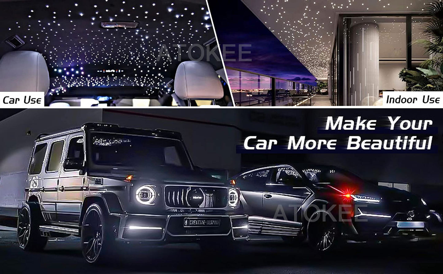 ATOKEE 16W Starlight Headliner Kit 650pcs 0.03in 9.8ft, Twinkle Small Size Fiber Optic Car Star Roof Lights with Bluetooth APP/Remote Control