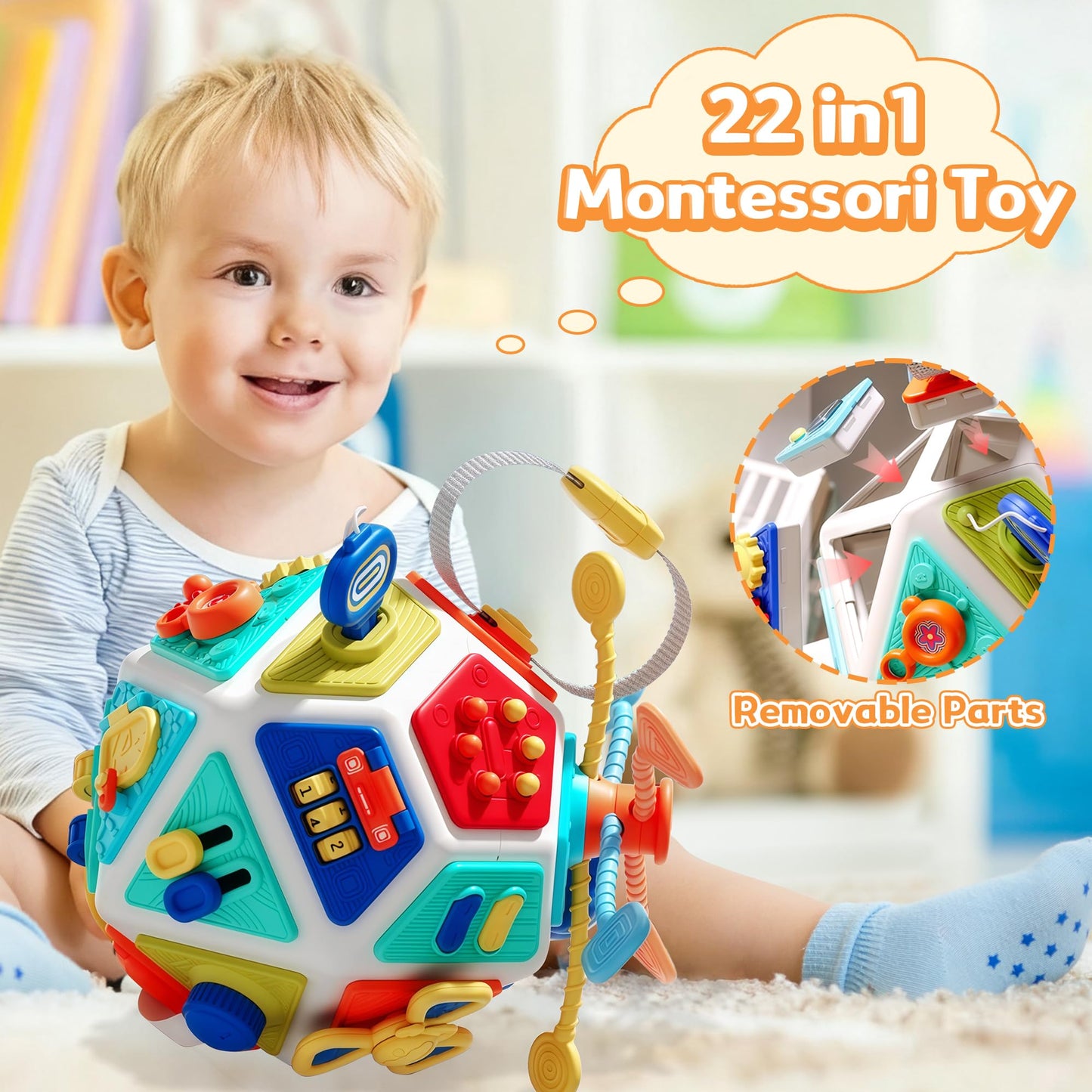 22-in-1 Busy Board for 1 Year Old, Activity Cube Montessori Sensory Toys for for Toddler 1-3, Early Educational Travel Toy for 1 Year Old Kid , Fine Motor Skills Gifts for Infant 12-18 M+ Boys & Girls