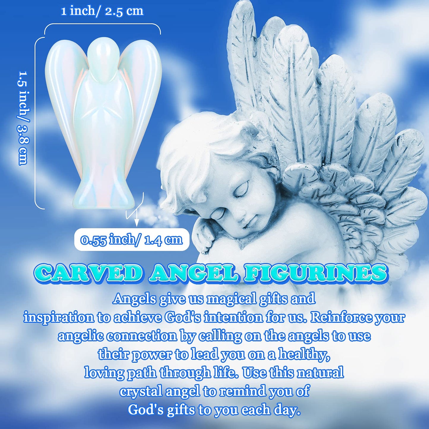 Hicarer 6 Pcs Small Crystal Angel Figurines Mini Guardian Statue Natural Gemstone Carved Pocket Crystal Figurines Stones Decor Gift 1.5 Inch Love Peace Healing(Bright Color)