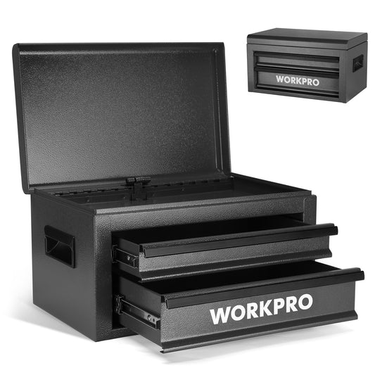 WORKPRO 15 Inch Metal Tool Box with 2 Drawers & 1 Top Storage, Heavy Duty Portable Tool Box with Handle for Garage, Office and Home, Up To 85 LBS Load Capacity