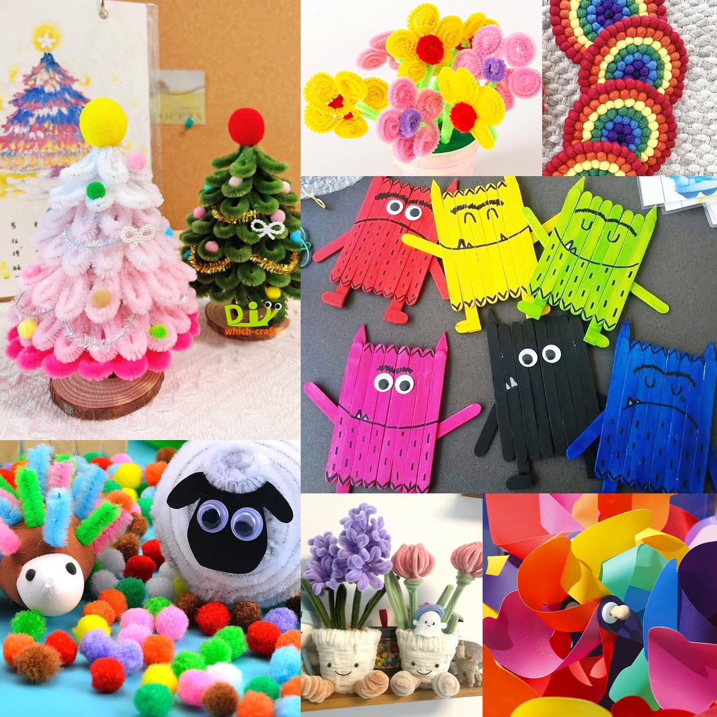 FUNZBO Arts and Crafts Supplies for Kids - Toddlers Craft Kit with Glitter Glue Stick, Pipe Cleaners, Pom Poms, Popsicle Sticks Tools, DIY School Supplies Kit, Birathday Gifts for Girls Boys Age 4+