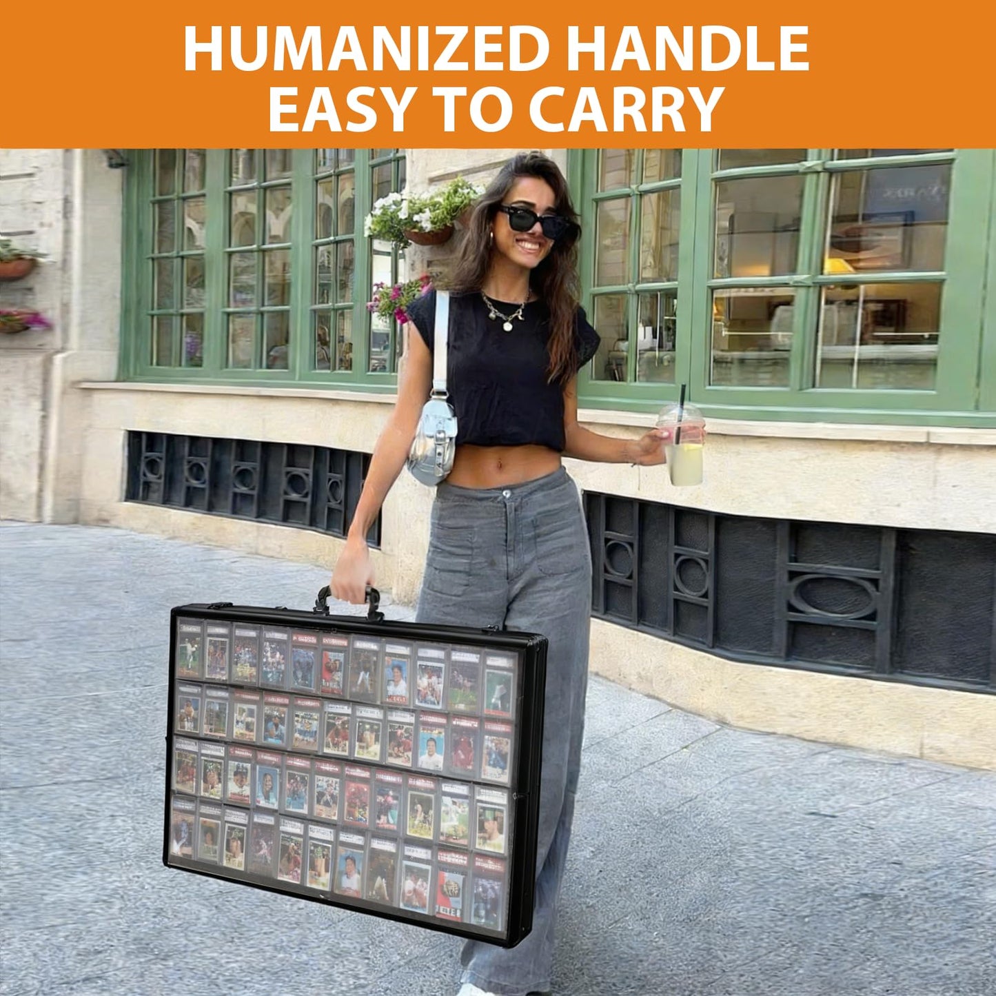 34"x22" Card Show Display Case,Portable Aluminum Trading Card Display Case,Clear Acrylic Card Box with Locks Suitable for Sports Card/TCG/Jewelry Collection (Black)