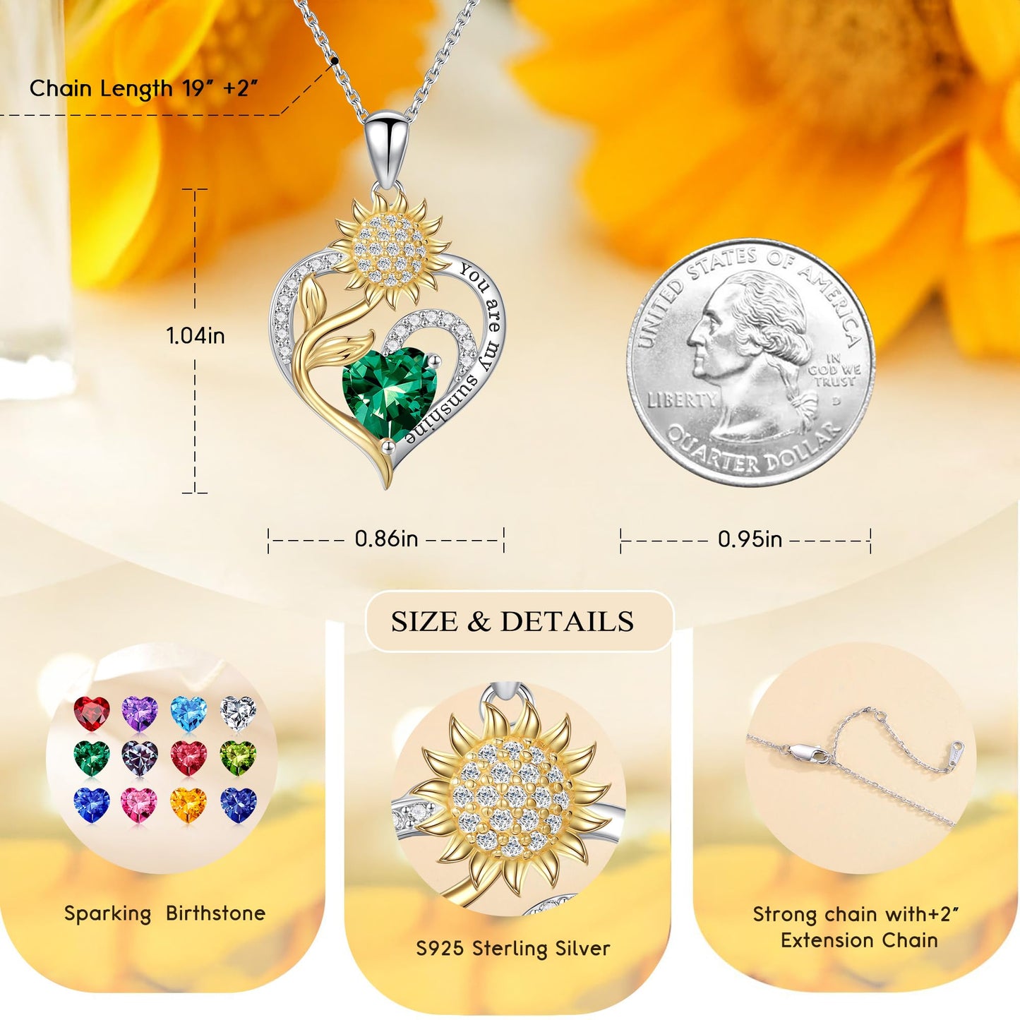 Iefil Sunflower Gifts for Women, Sunflower Necklace, Anniversary Birthday Gifts, December Simulated Blue Spinel Jewelry, Birthstone Necklace for Women Wife Mom