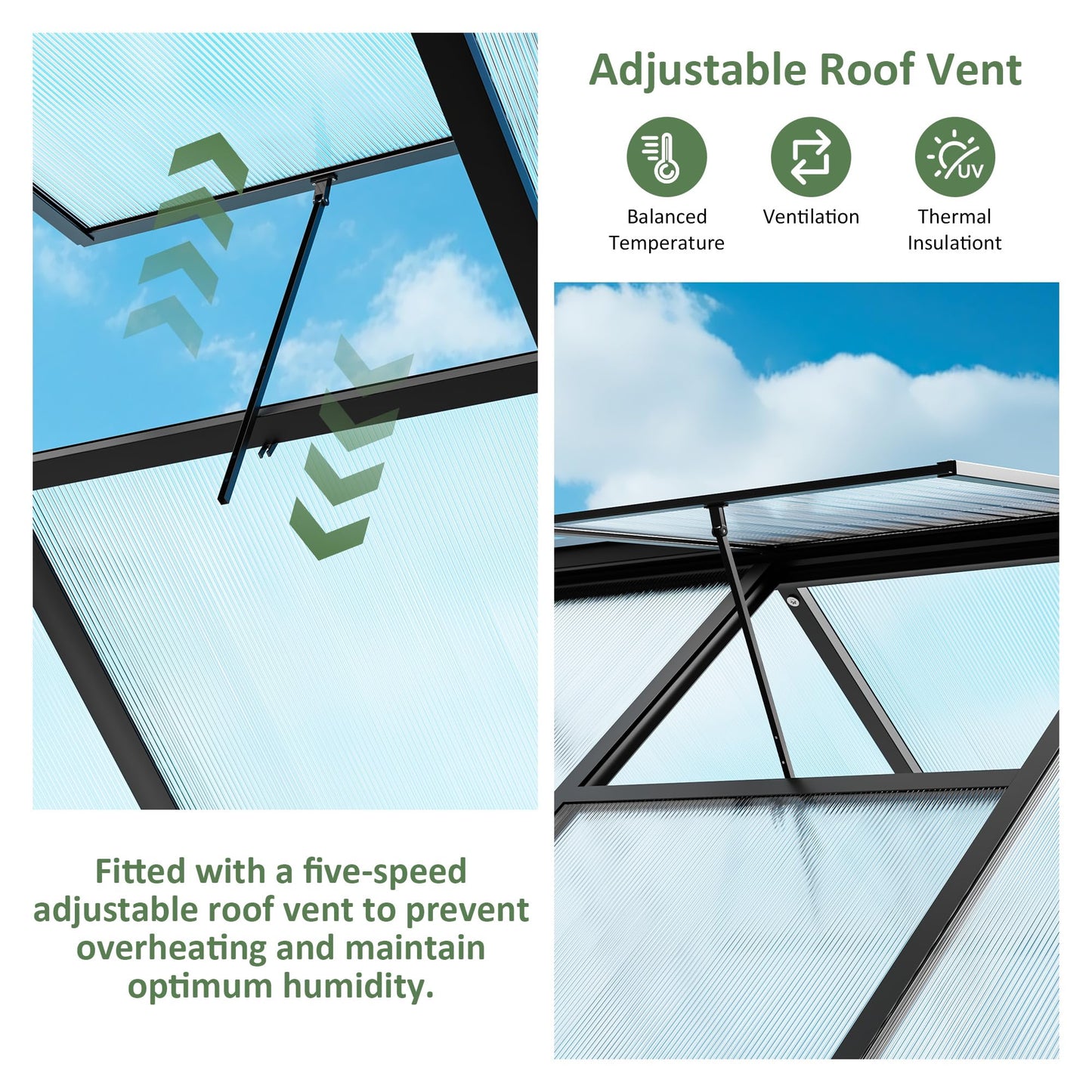 AirWire 8×12 FT Greenhouse for Outdoors, Quick Setup Polycarbonate Greenhouse with Roof Vent, Walk in Green Houses for Outside for Outdoor Garden Backyard, Black