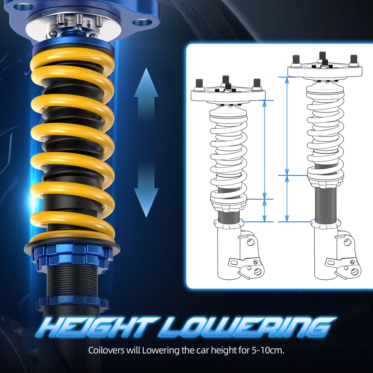 AUTOSTARSHIP Height Adjustable Coilover Lowering Kit Compatible for Toyota Corolla E90 E100 E110 AE92 AE101 AE111 1988-1999 Suspension Coil Spring Strut Shocks (4pcs)