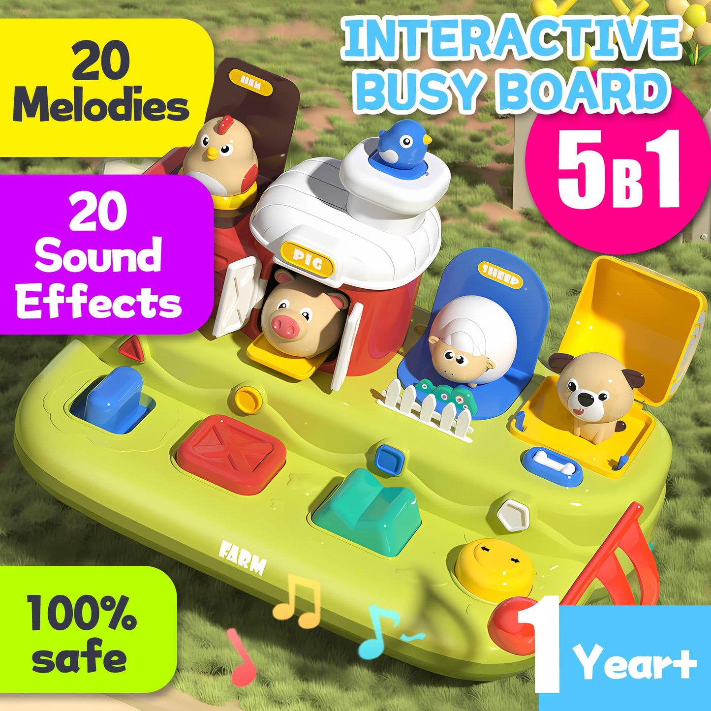 Montessori Toys Bundle: Sensory Balls (Textured) + Baby Pop Up Toy with Music, Hand Catching Balls & Rattle, Cause and Effect Animal Toy, Educational Gifts for Babies 3-12 Months & Toddlers 1-3