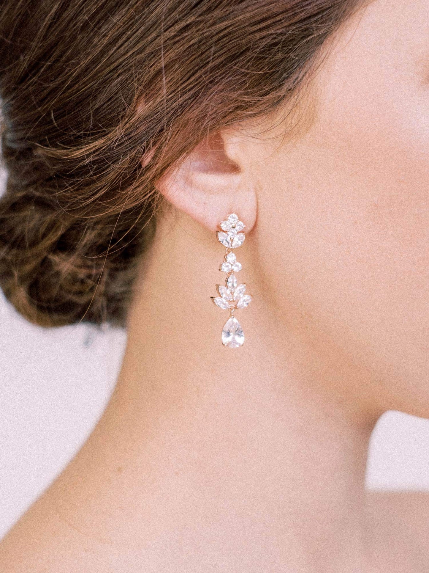 SWEETV Rose Gold Teardrop Wedding Earrings for Brides Birdesmaid, Crystal Cubic Zirconia Bridal Drop Earrings for Women Prom, Silver