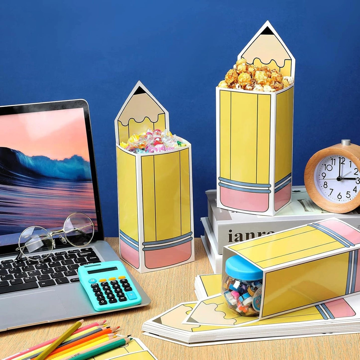 Harloon 24 Pcs Back to School Pencil Candy Boxes Popcorn Holders Bulk Teacher Gift Bags Party Favors Welcome Back to School Treat Boxes for Teacher Appreciation Gifts Graduation Classroom Decoration