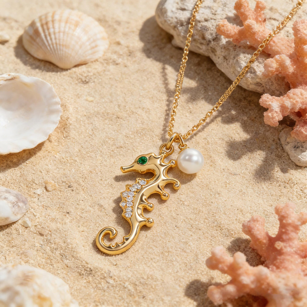 Dremmy Studios Dainty Necklace for Women 14K Gold Plated Seahorse Necklace Boho Summer Beach Coastal Pendnat Necklaces for Women Summer Jewelry Gift