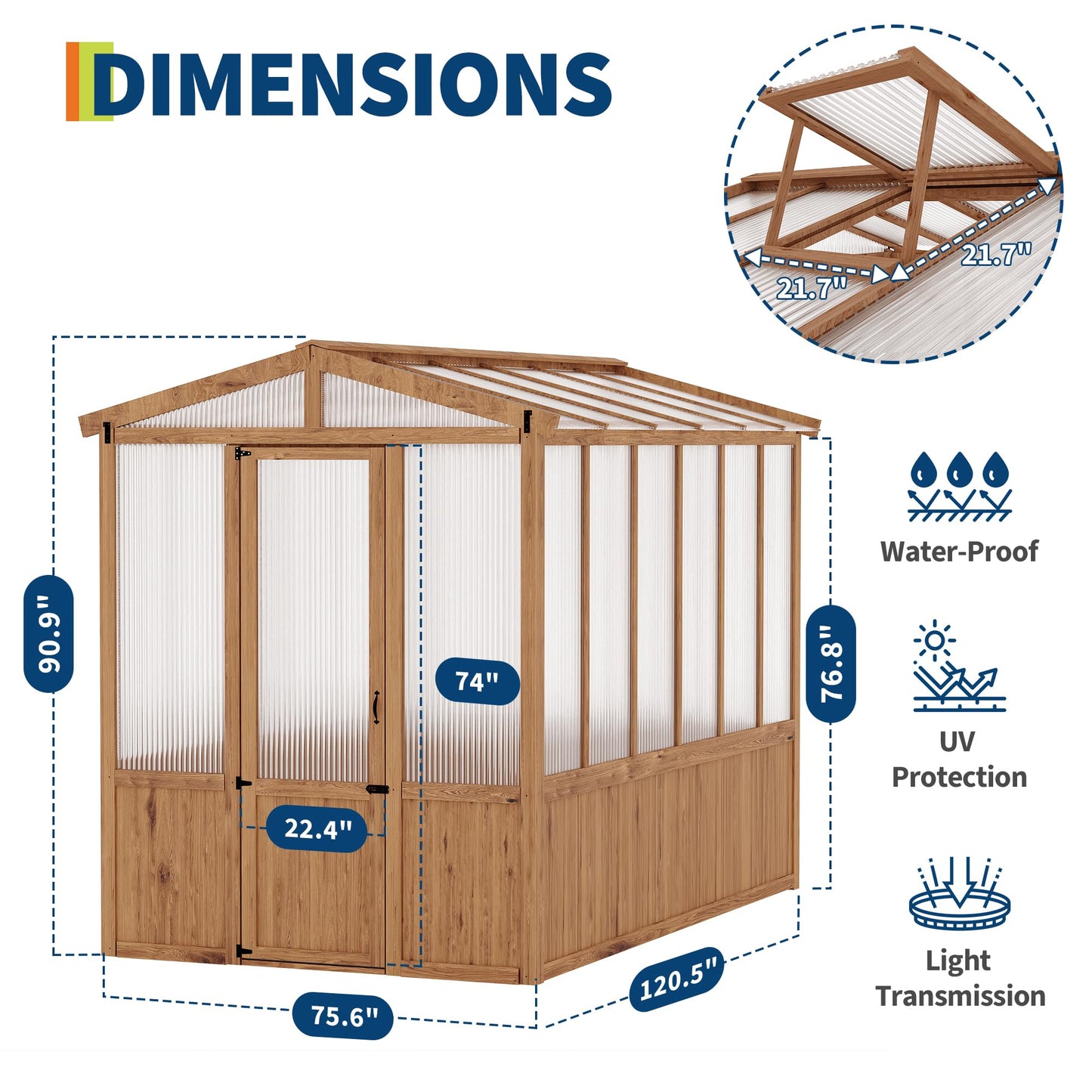 6x10FT Wooden Greenhouses for Outdoors, Wooden Walk-in Green House with Cedar Frame, Greenhouse Kit with 6MM Thick Polycarbonate Panel