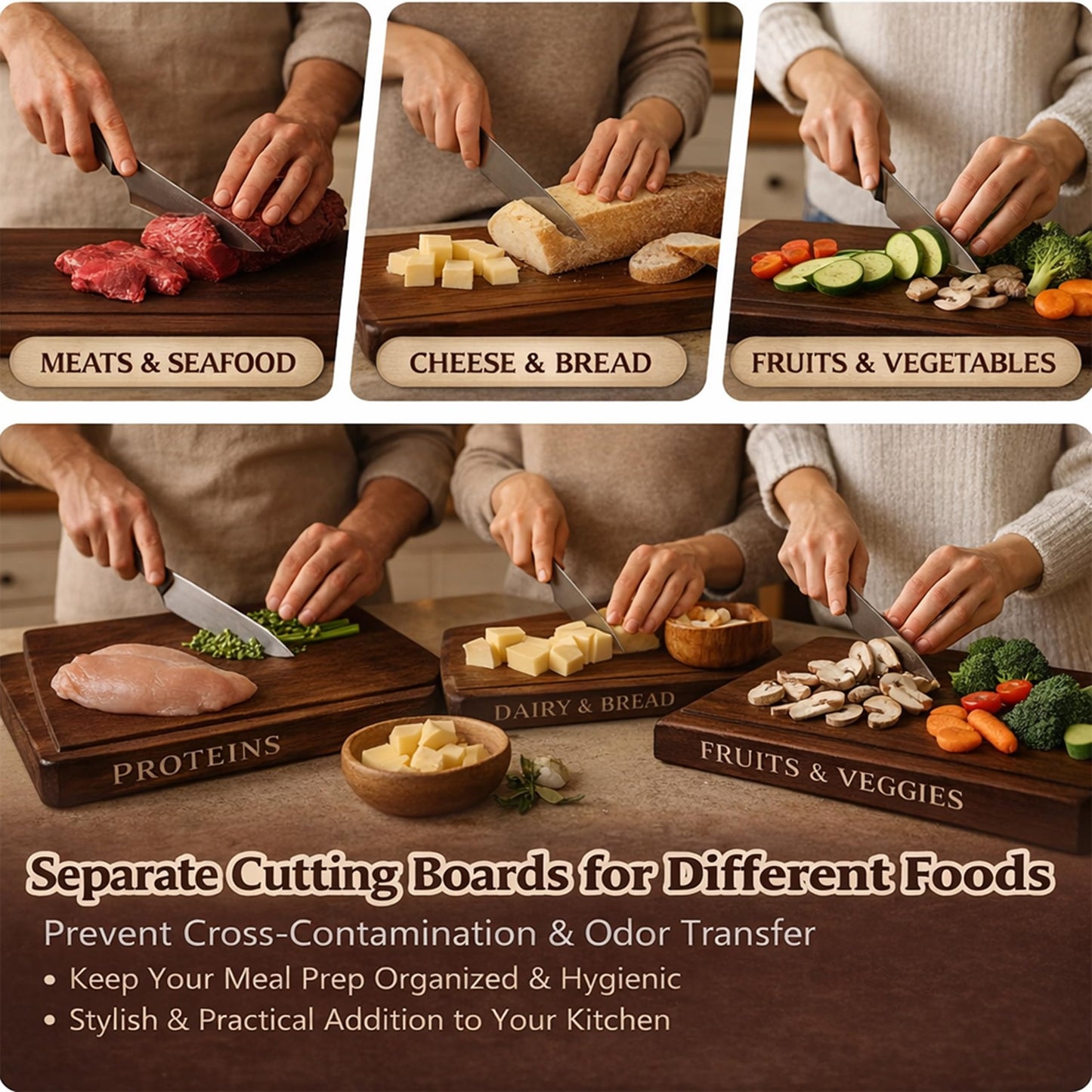 FUSAHURIY Australia Acacia Wood Book-Style Cutting Boards with Stand, Set of 3 Kitchen Boards for Hands-Free Recipe Viewing, First-Time Cooking, Breakfast Prep, Family Cooking and Housewarming Gift
