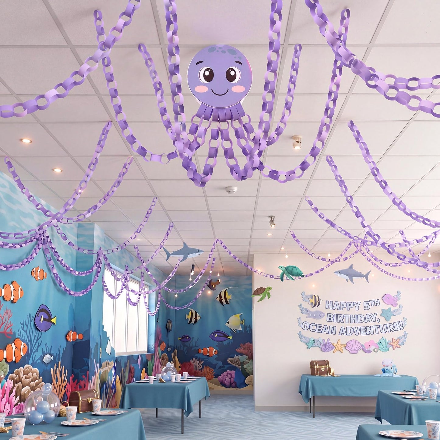 Motipuns 301 Pcs Under The Sea Paper Chains, Octopus DIY Paper Chain Garland for Classroom, Purple Ocean Theme Bulletin Board Decor Summer Party Craft Supplies 1" x 8"