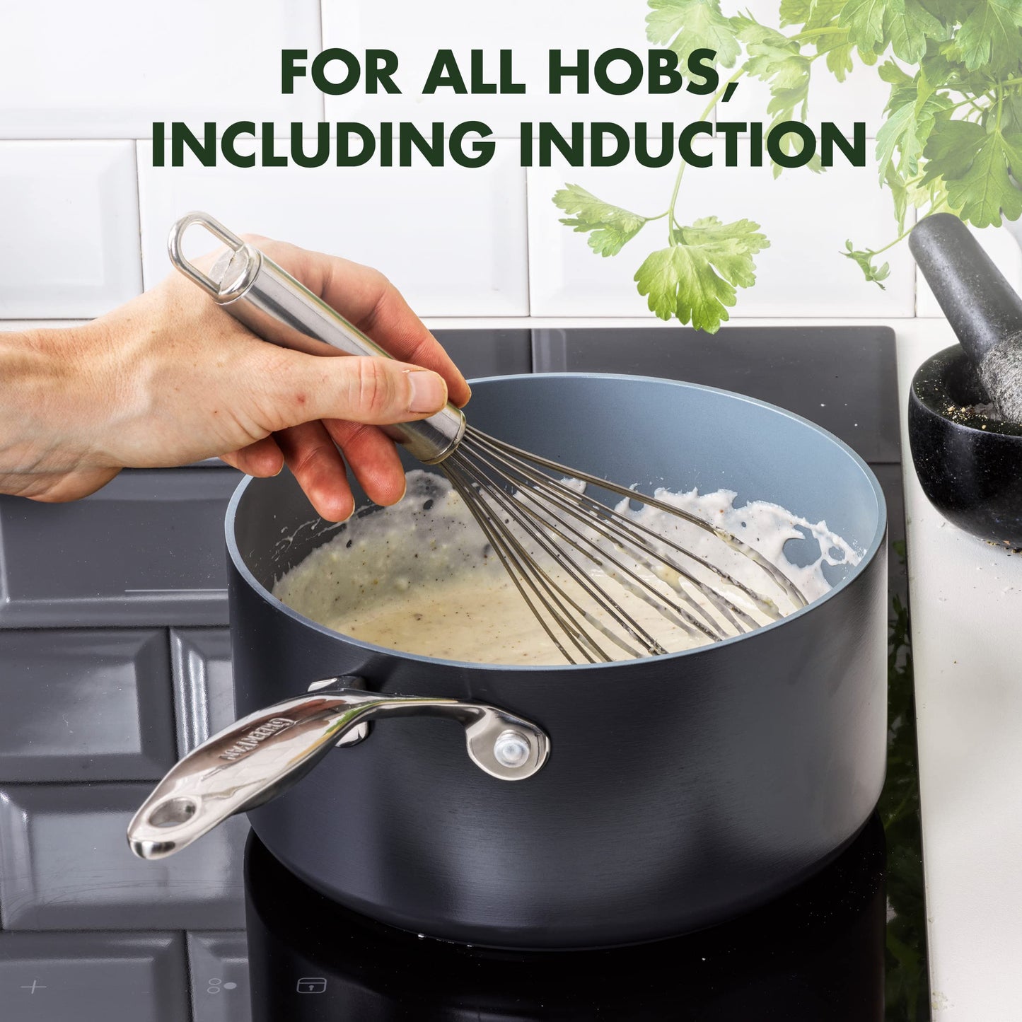 GreenPan Valencia Pro Ceramic Nonstick 1.66QT & 3.3QT Saucepan Pots with Lids Set, Hard Anodized PFAS-Free Cookware, Induction Ready & All Cooktops, Soup & Sauce, Dishwasher & Oven Safe to 600F, Gray