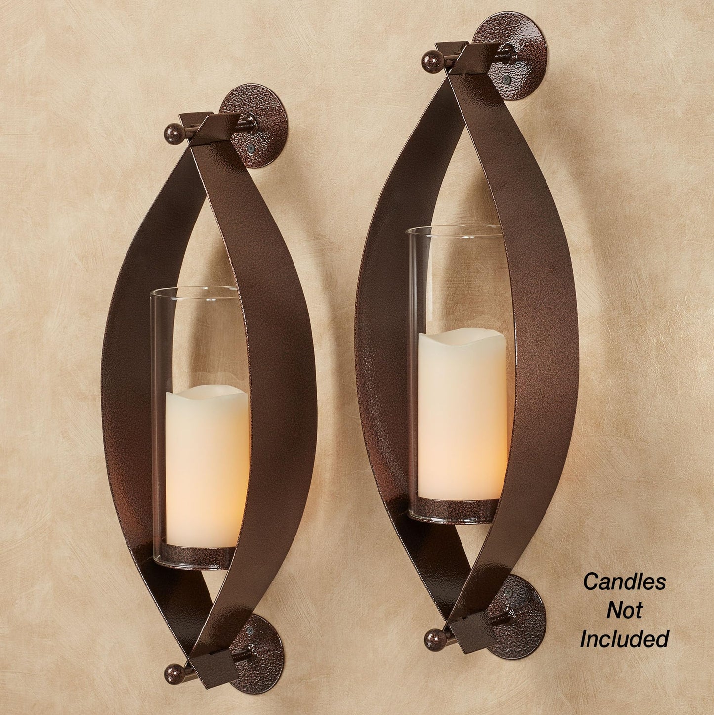 Touch of Class Xander Wall Sconce Pair - Handcrafted Steel - Antique Copper - Glass Hurricane - Set of 2 - Metal Sconces Holder for Bedroom, Bathroom, Living Room, Kitchen Walls, Hallway