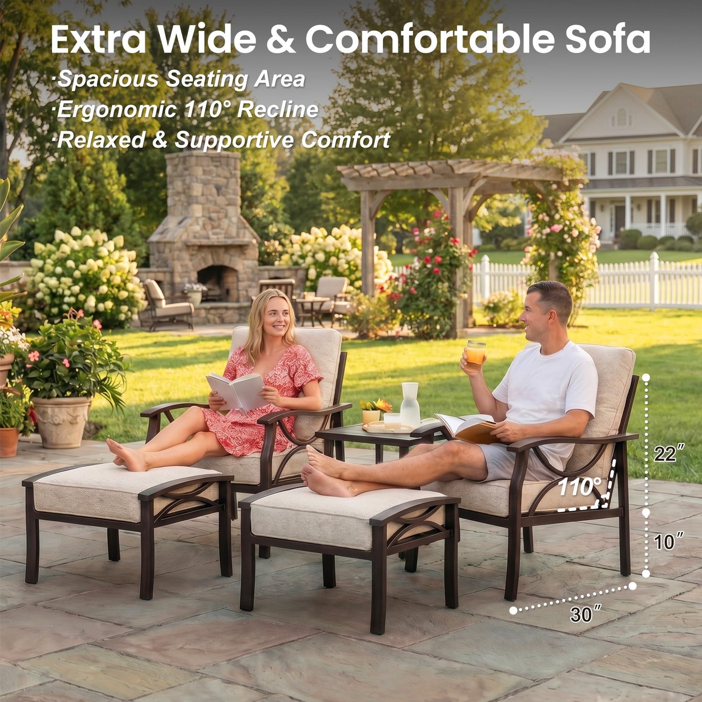 FansaFurn 5-Piece Outdoor Patio Furniture Set, Outdoor Metal Sectional Furniture with Cushions, Outdoor Conversation Seating Set with Side Table for Garden, Balcony, Deck, Backyard, Khaki