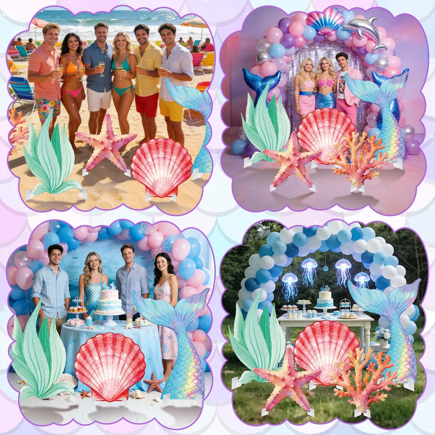 5 Pcs Large Under The Sea Decorations Ocean Theme Party Supplies Mermaid Tail Shell Starfish Seaweed Stand Up Cutouts for Mermaid Birthday Baby Shower Summer Party Photo