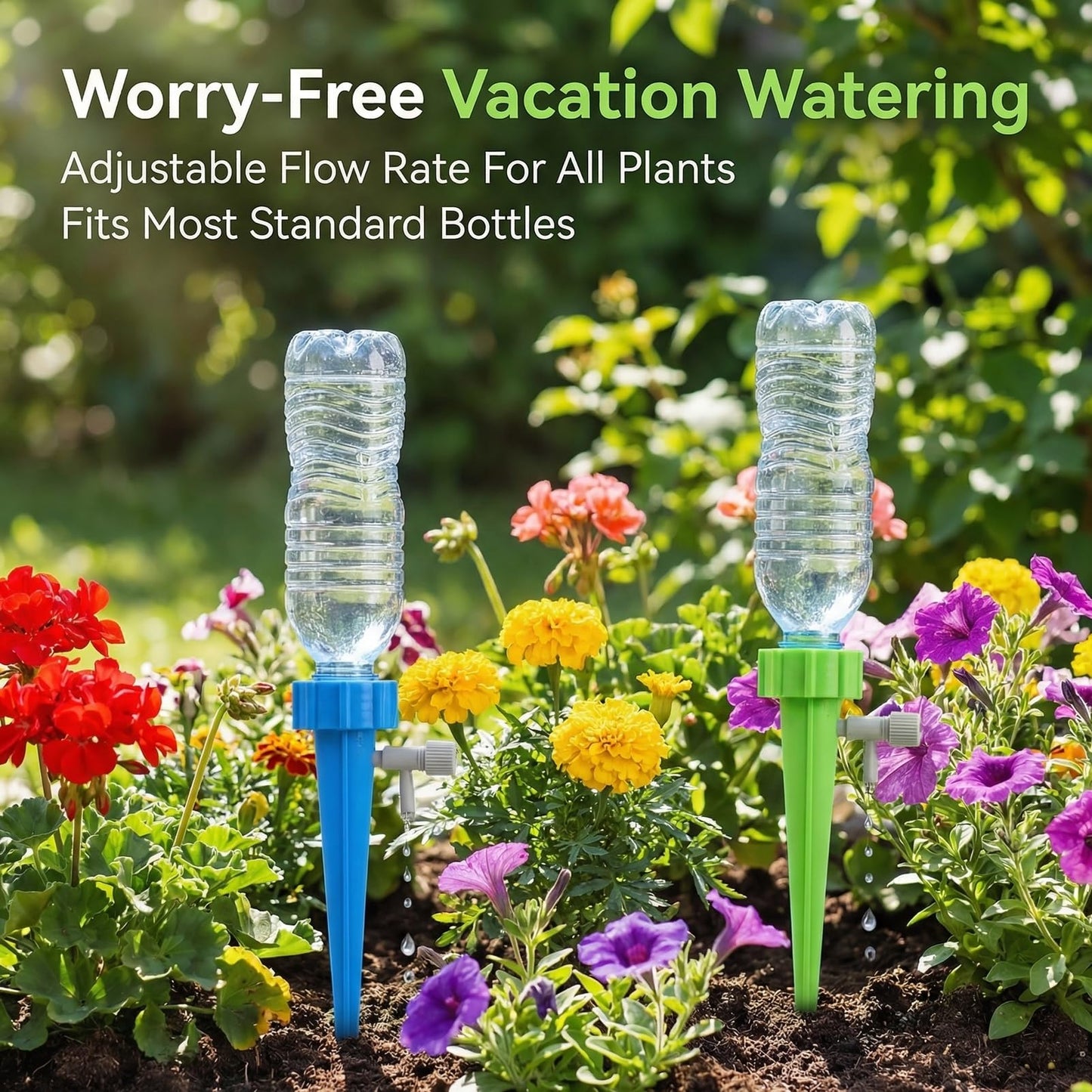 10 Pack Automatic Plant Waterer, Self Watering Spikes for Indoor Outdoor Plants with Adjustable Flow, Drip Irrigation System for Vacation Plant Care, Fits Standard 1.1in Bottle Mouth (10.5cm)