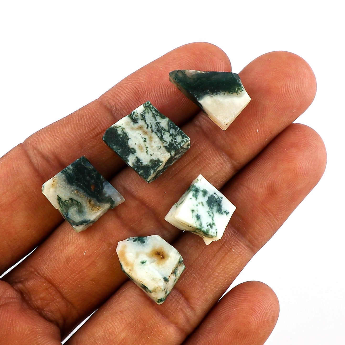 CRYSTALINES 5pcs AAA Grade Wholesale Natural Raw Moss Agate Gemstone, Untreated Rough Stone, Bulk Loose Supplies, DIY Jewelry Making, Chakra Healing Crystals, Birthstone, Gem Collection