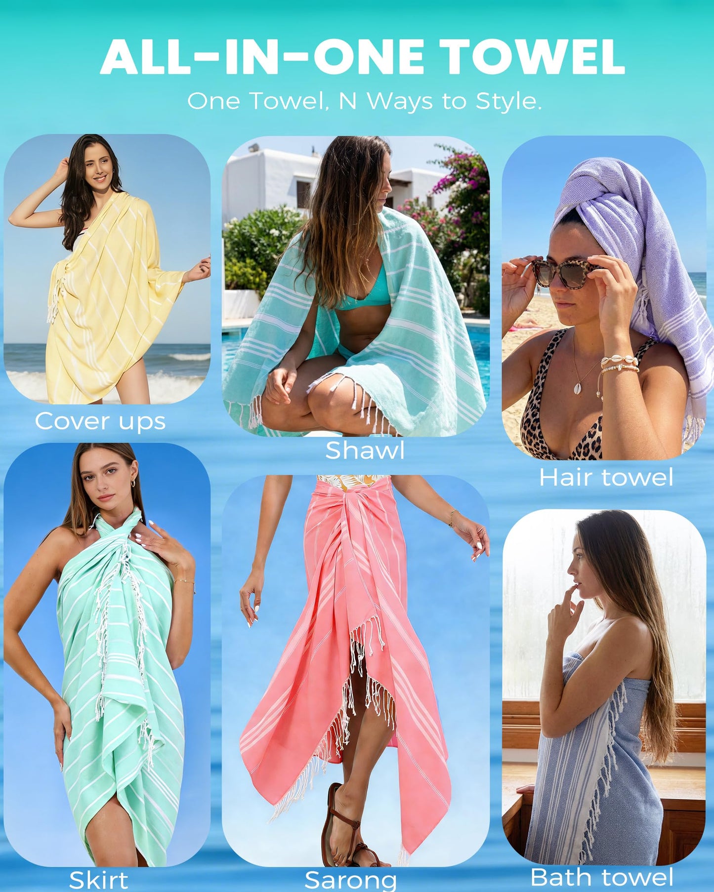 Antfuny 2 Packs Turkish Beach Towels Pool Towel Beach Mat Sauna Blanket Fast Drying Sand Proof Cute Aesthetic Travel Trip XXL Big Wet Cool Beaxh Towell Besch Tows Inside Bundle Couple Cat Each towela