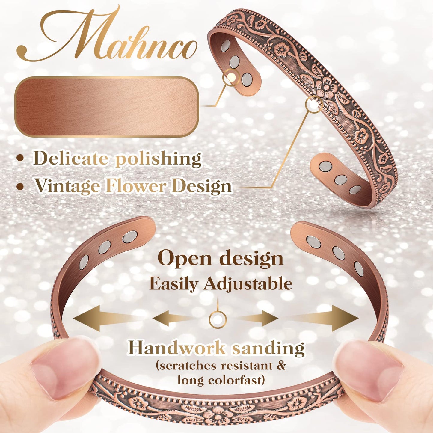 Magnetic Lymph Detox Bracelet: Copper Bracelet for Women Men, 100% Pure Copper Bracelet with 6 Magnets 3500 Gauss - Jewelry Gifts (2PCS)