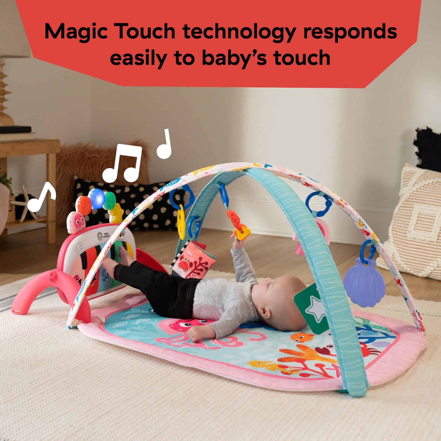 Baby Einstein Ocean Explorers 4-in-1 Kickin Tunes Jellyfish Jamboree Music & Language Discovery Gym, Pink, Ages 0 Months and Up