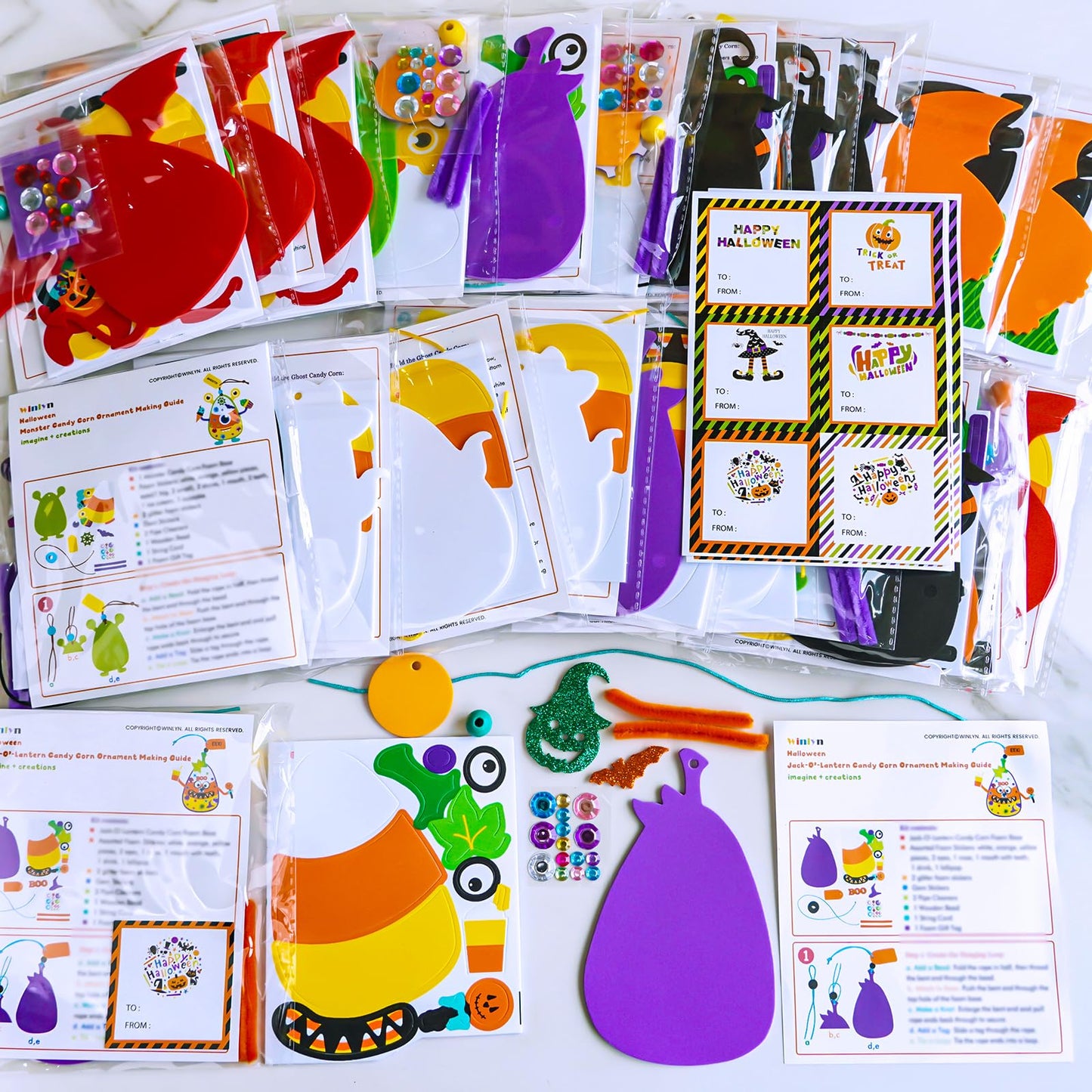 Winlyn 24 Sets Halloween Craft Kits for Kids - Ghost Monster Candy Corn Foam Individual Craft Kits - Arts and Crafts for Kids - Home Classroom Activities - Party Favors for Trick-Or-Treaters