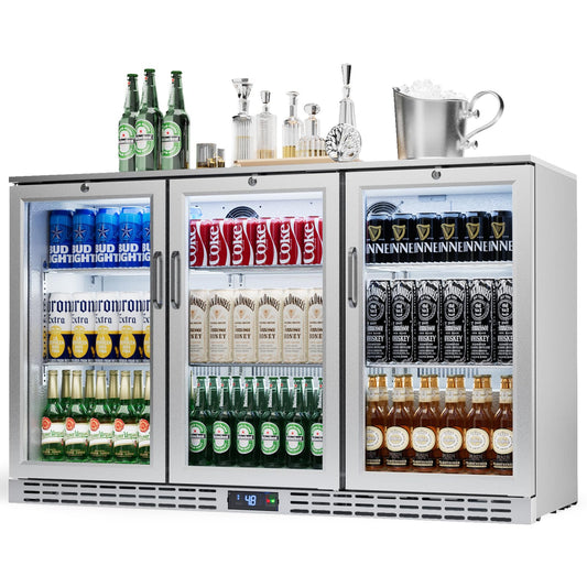 53 inch 11.7 cu.ft Back Bar Cooler Commercial Counter Height Beverage Refrigerator with 3 Glass Doors & LED Lighting, Stainless Steel Beer Fridge for Home Bar Restaurant, Sliver, 115V, ETL Approved