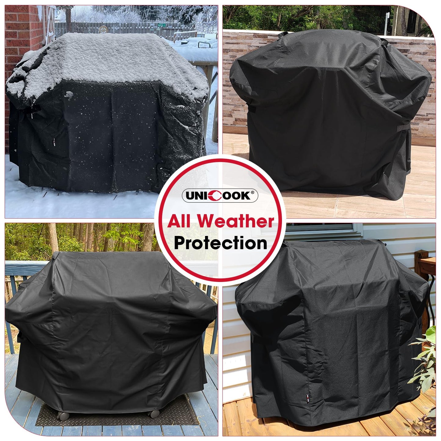 Unicook 58 Inch Grill Cover for Weber Genesis II, LX 300 Series and Genesis 300 Series Gas Grills, Heavy Duty Waterproof Fade Resistant BBQ Cover, All Weather Protection, Compared to Weber 7130