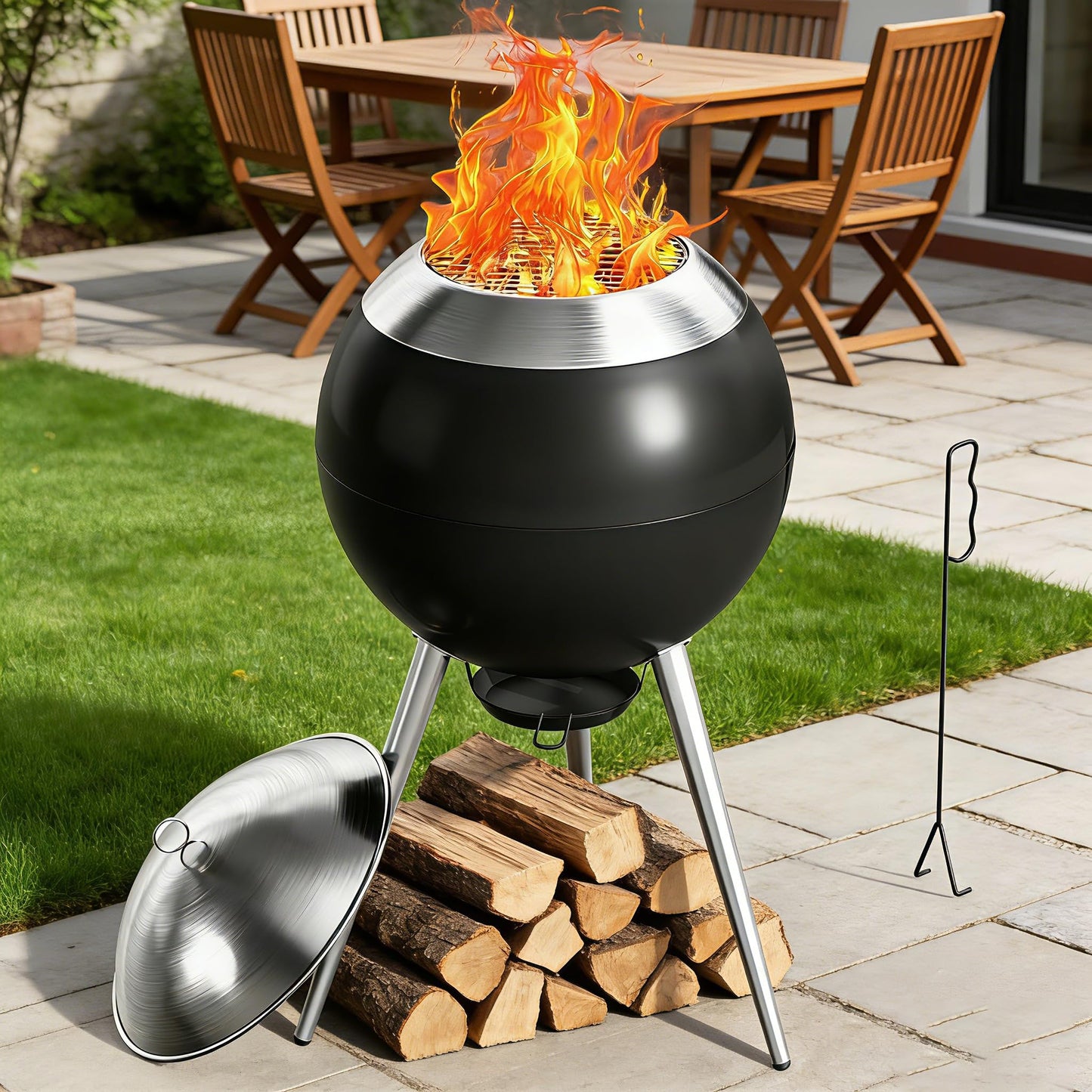 CABZOON Smokeless Fire Pits for Outside,Solo Bonfire Fire Pit with Removable Ash Pan,304 Stainless Steel Liner Heightening Outdoor Heater, Enhanced Airflow and Easy Cleanup