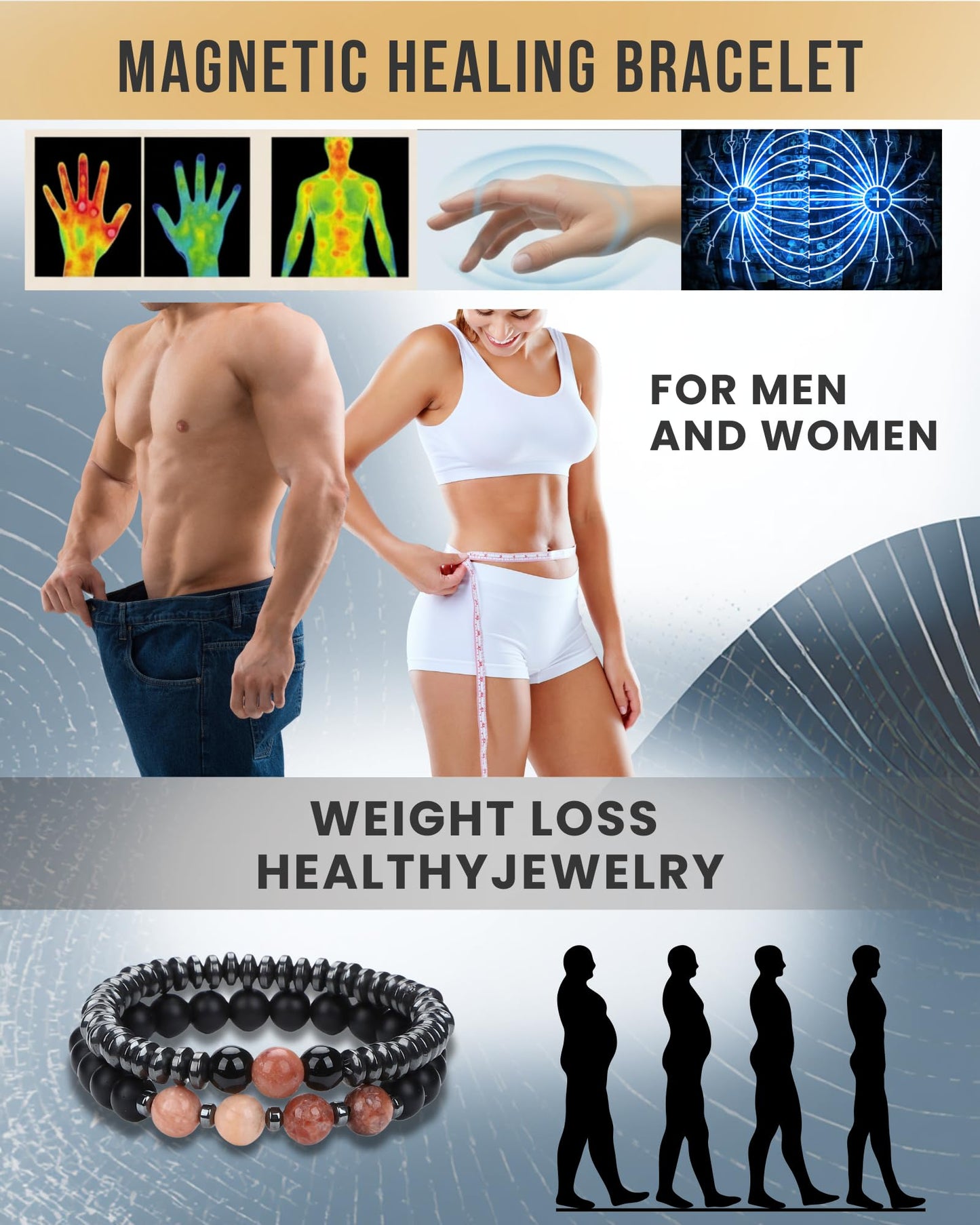 WestLuna Magnetic Hematite Bracelets for Women Men, Adjustable Pink Aventurine Black Obsidian Natural Stone Magnet Beaded Bracelets, Slimming Crystal Chakra Energy Bracelet Gift (Pink Aventurine, Small)