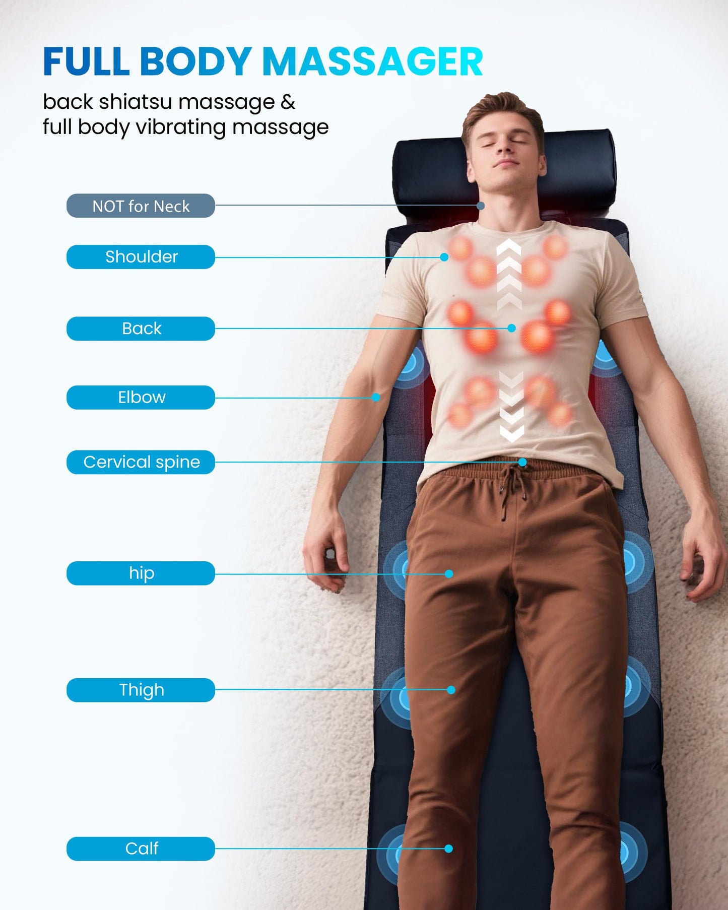 COMFIER Shiatsu Full Body Massage Mat with Heat, Back Massage Pad for Pain Relief Deep Tissue Kneading & Vibration Heating Chair Massager for Recliner, Sofa, Bed, Gifts for Men Women