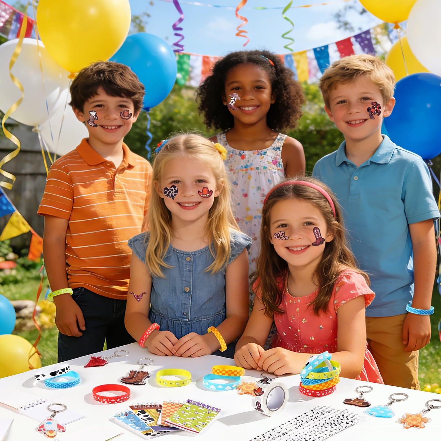 Vanblue 110 Pcs Cartoon Story Party favors Cow Pattern Birthday Decorations Set Gift for Kids Treasure Box Toys for Classroom School Reward Gift Prizes Notebooks Goodie Bag Stuffers