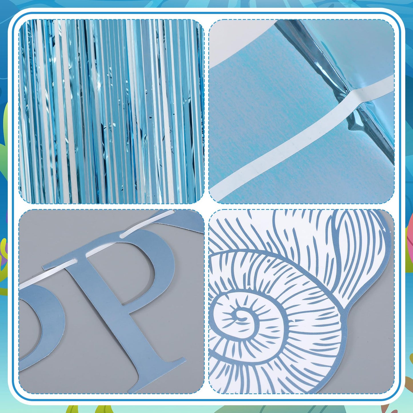 Epakh 39 Pcs Coastal Blue Bow Starfish Seashell Party Decorations Includes 24 Pcs Paper Cards Decor 13 Happy Birthday Banner 2 Foil Fringe Curtain Backdrop for Ocean Photo Prop Party Supplies