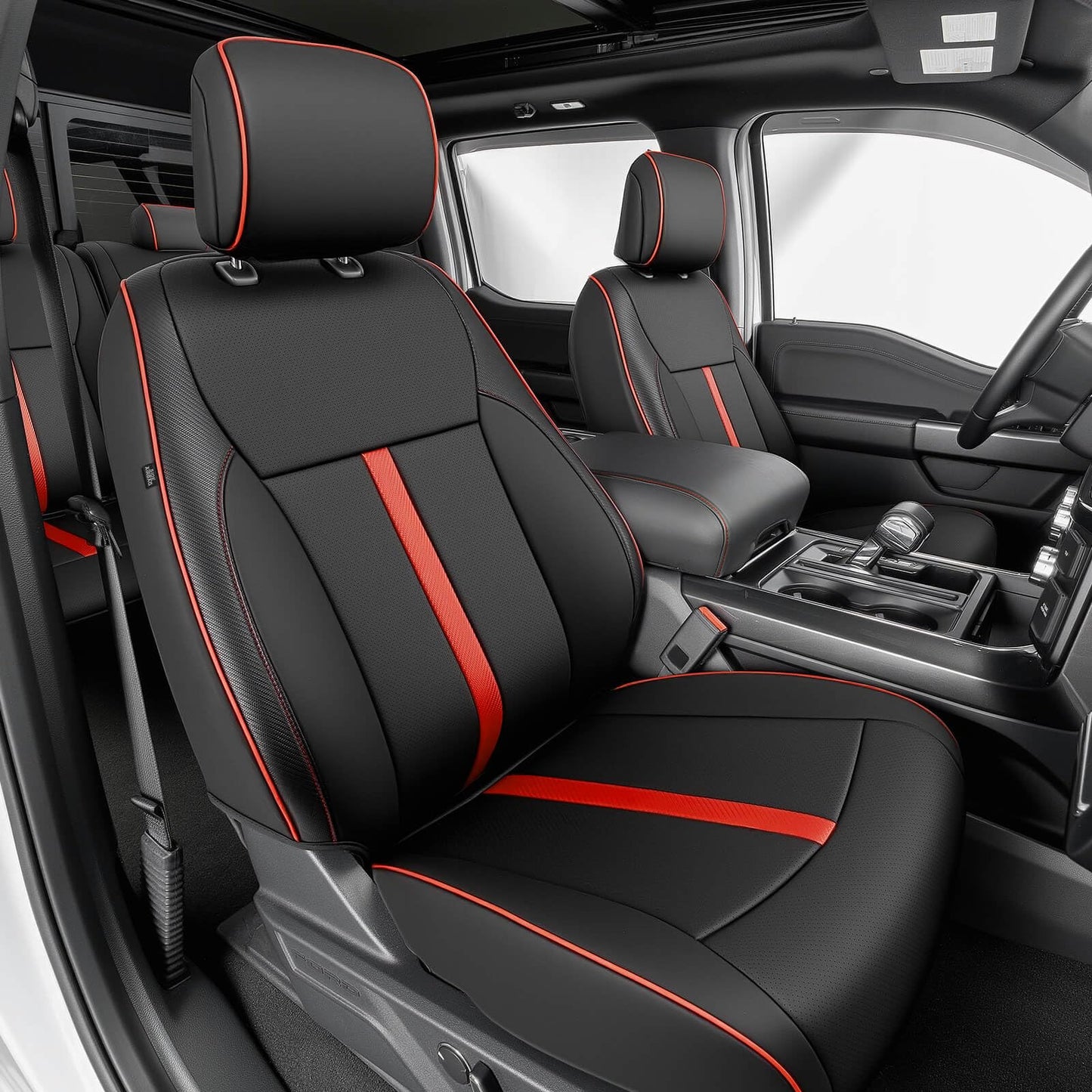 DiffCar® Seat Covers for Ford F150: 2015-2026 SuperCrew/Crew Cab, Full Set Faux Nappa Leather Truck Seat Covers for F-150 XL XLT, Custom Fit Car Accessories Pickup Seat Protectors for F 150, Black/Red
