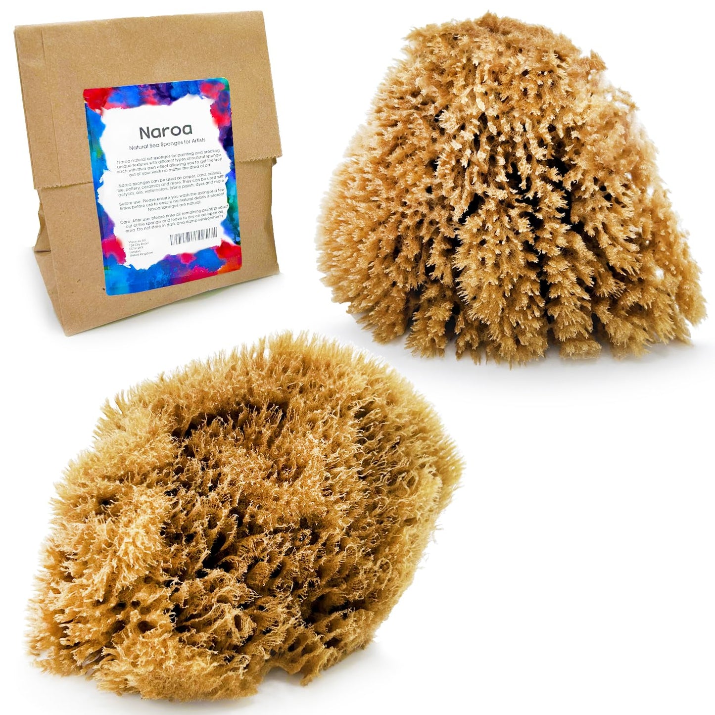 NAROA Natural Artist Sea Sponges for Painting 2 Pack | Large Art Tools for Decorating, Marbling, Sponging, Texturing and Crafts | Great for Artists & Children