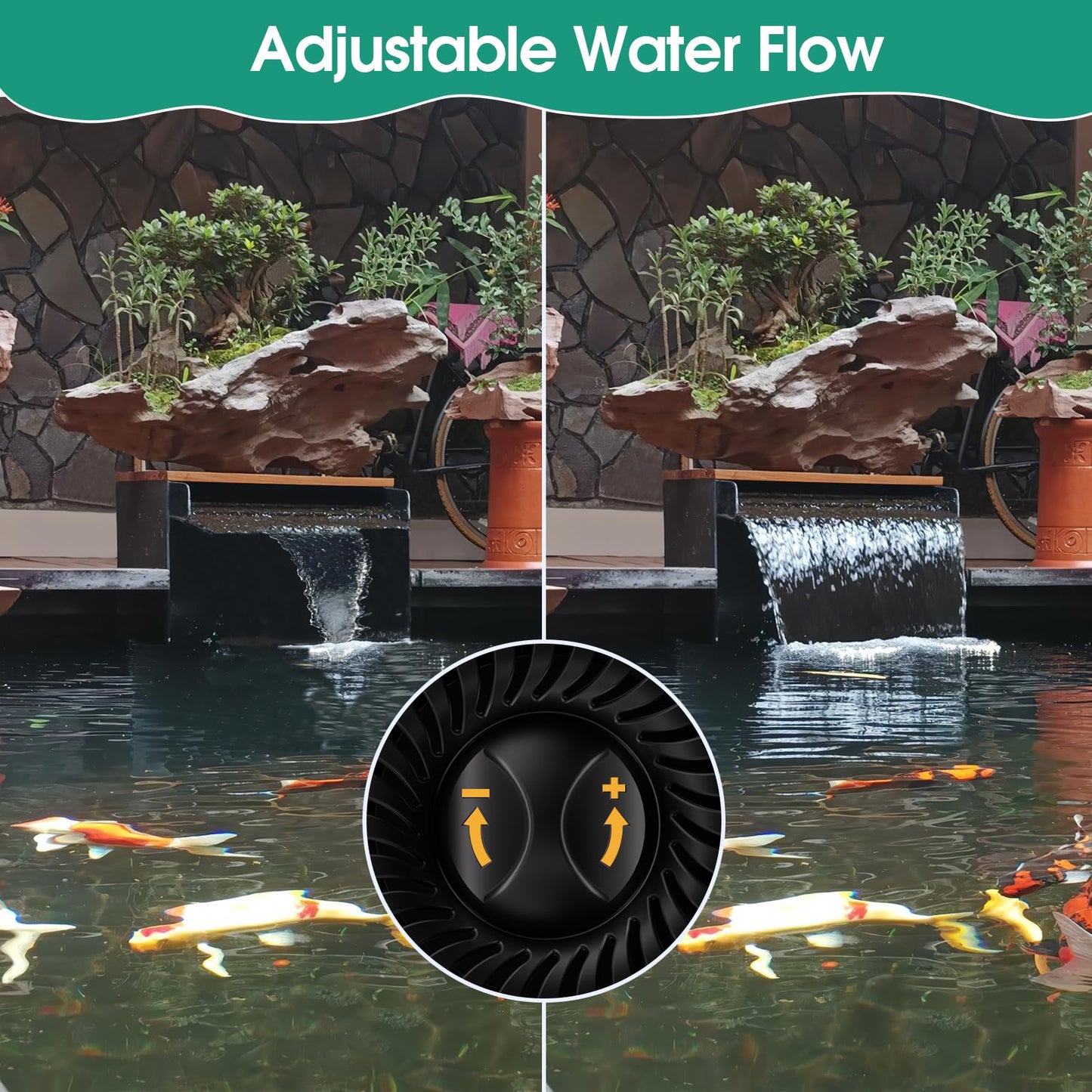 POPOSOAP 70W Solar Water Pump with Pond Waterfall Kit, 304 Stainless Steel Pond Waterfall Spillway, Pond Spillway with 9.8FT Corrugated Tubing for Garden Water Features-P5703
