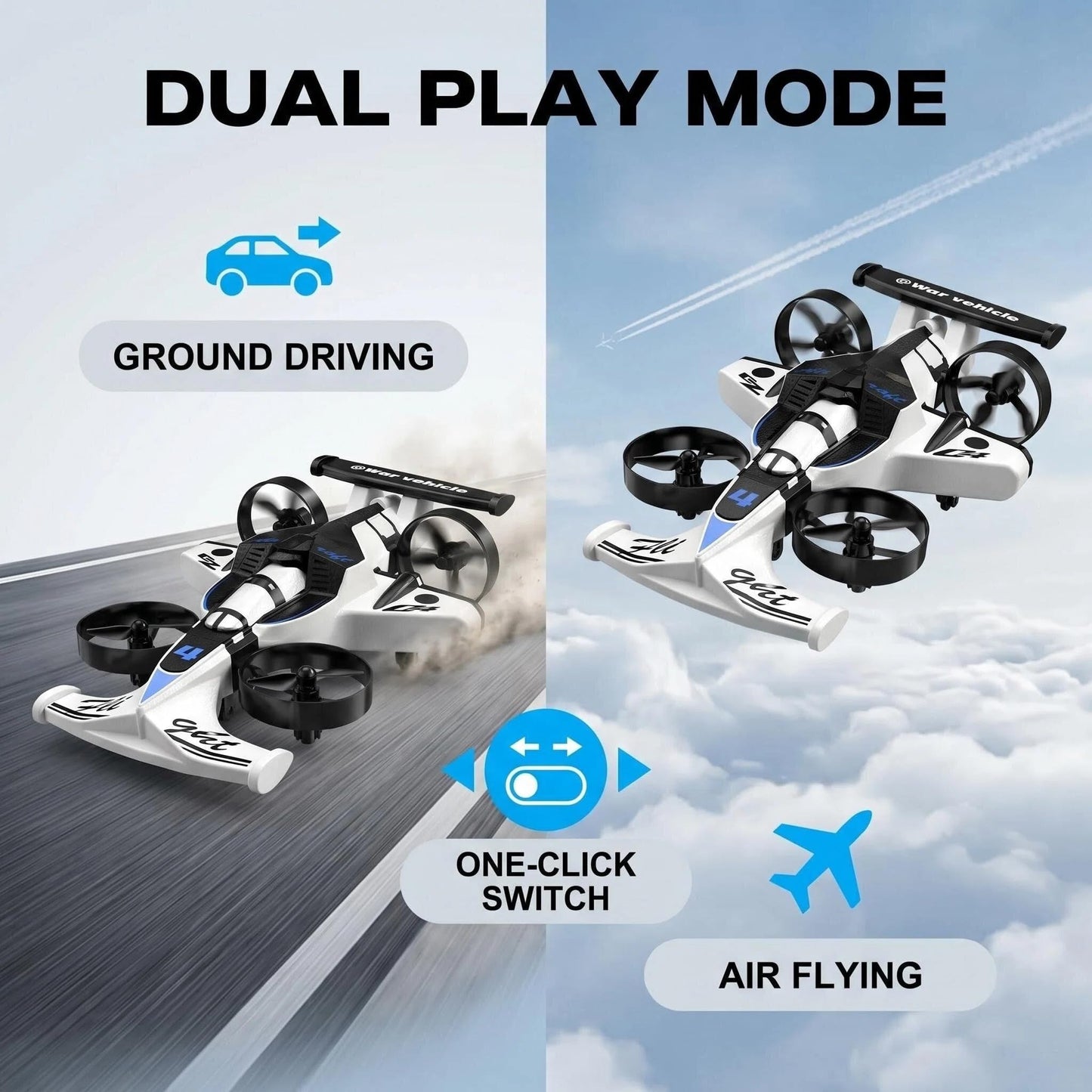 WAWALOL RC Flying Car and Airplane Toy, Toys for Boys and Girls, Jet-Style Helicopter Drone with 360° Flip Capability, Stunt Racing Aircraft, Gifts for Boys and Girls Ages 4, 6, 8, and 12