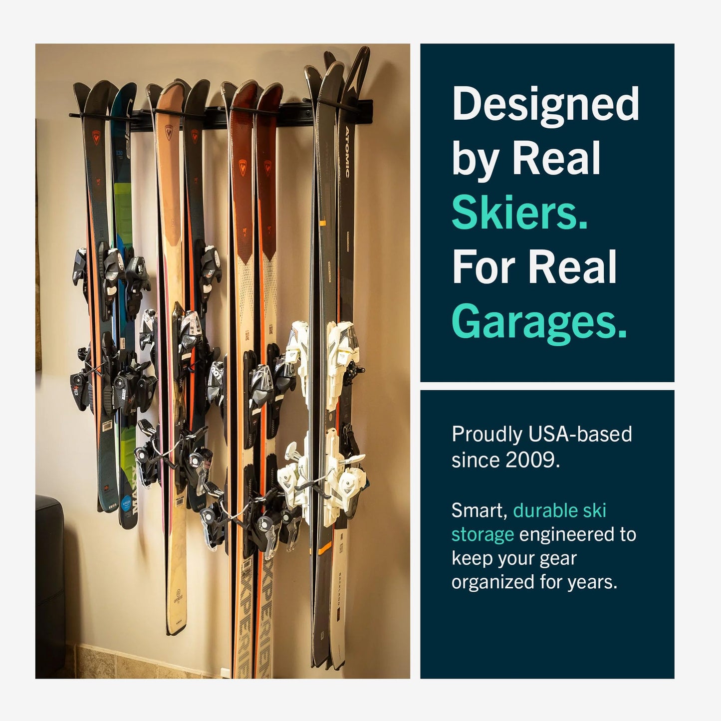 StoreYourBoard Ski Rack Wall Mount – Heavy-Duty Steel Ski Wall Mount Holds Up to 8 Pairs of Skis, Space-Saving Ski Rack for Garage, Home, or Cabin – Durable Wall Storage Organizer - Holds Up to 200lb
