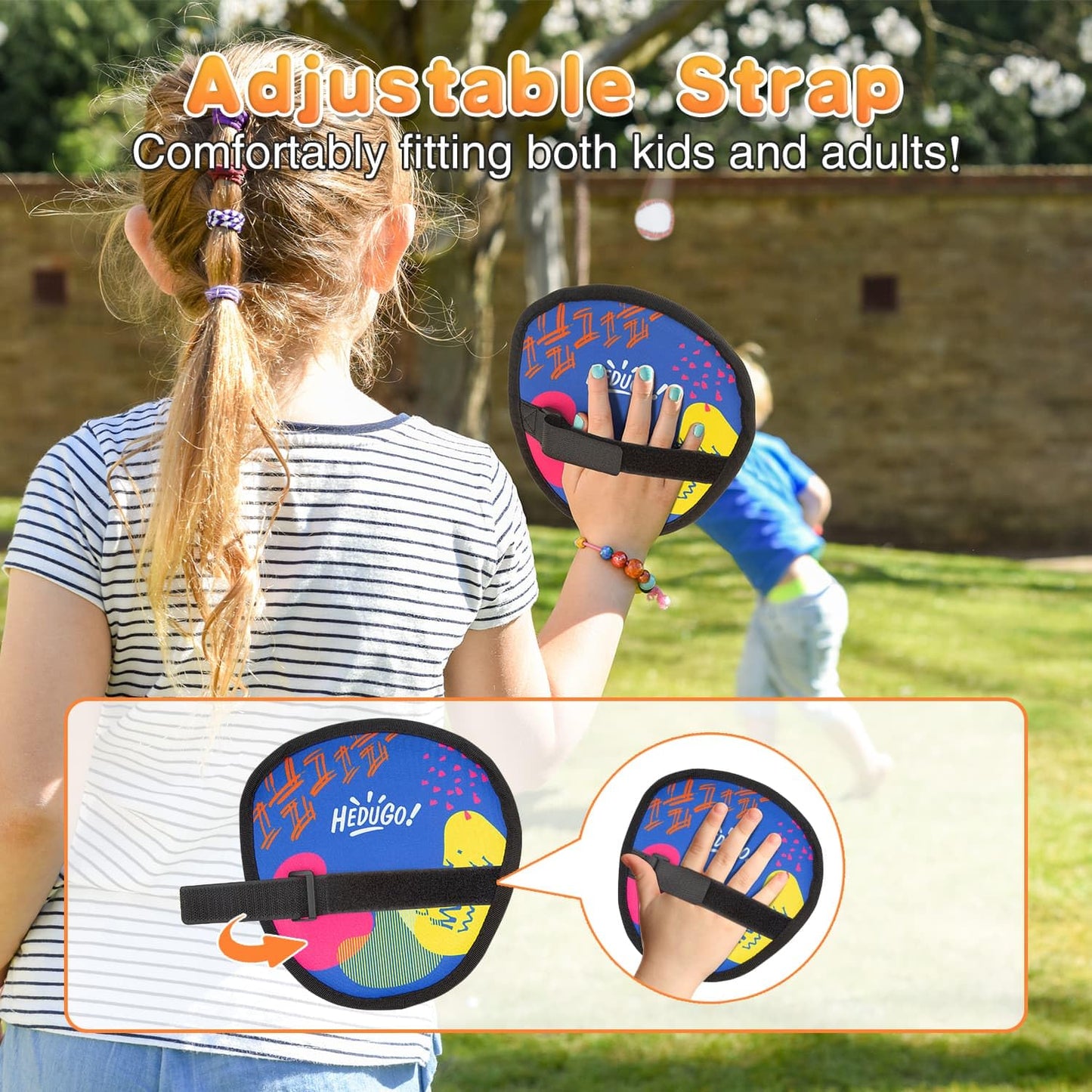HEDUGO Ball and Catch Game Toss and Catching Ball Set Outdoor Toys for Kids at The Beach, Yard, Lawn Pool or Park Outside Games 4 Paddles 4 Balls Family Games for Kids and Adults Baseball Toys Gifts