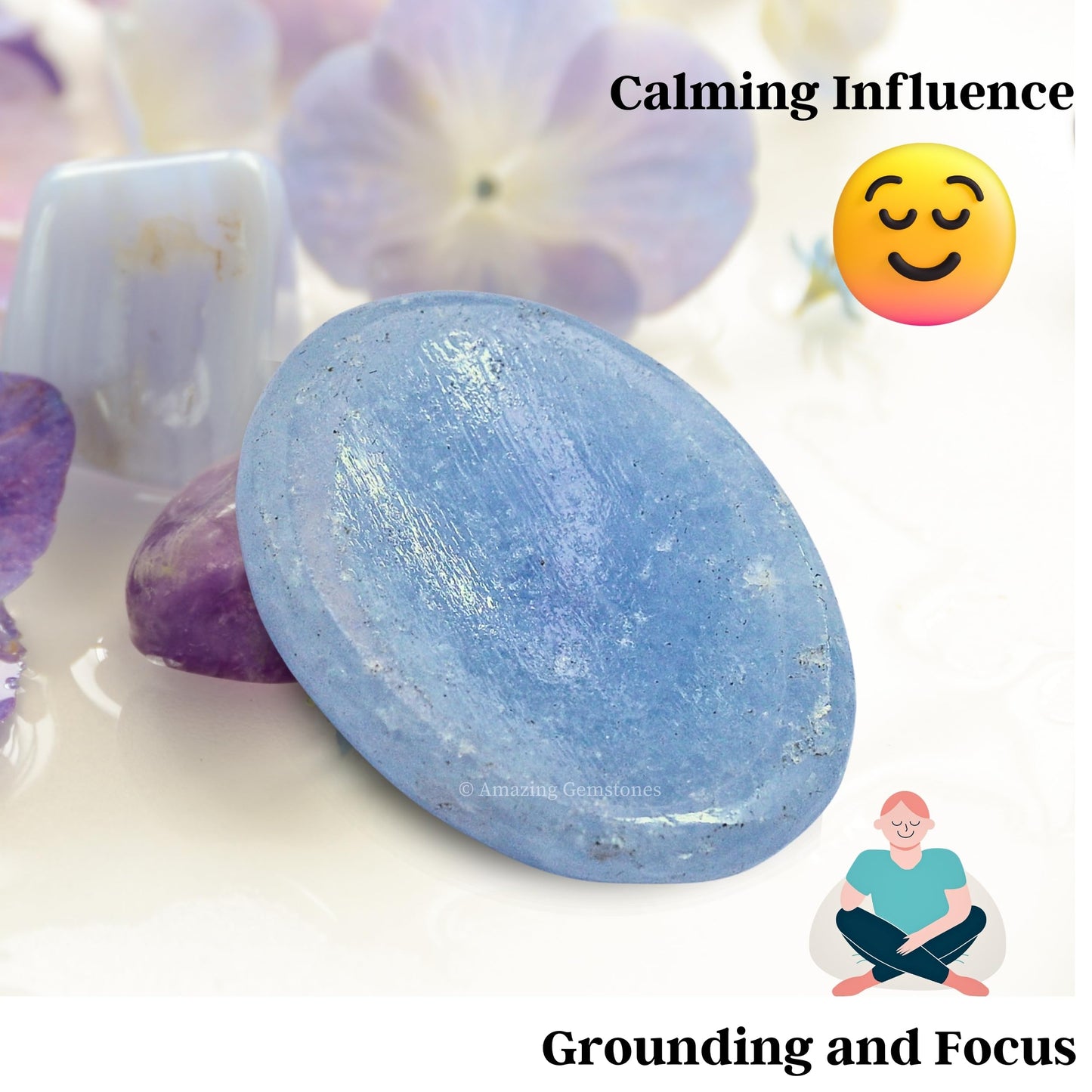 Amazing Gemstone Blue Calcite Worry Stone Crystals and Healing Stones - Worry Stones for Stress Relief Gifts - Piedra Crystal Fidget for Meditation - Unique Stocking Stuffers and Birthday Gifts
