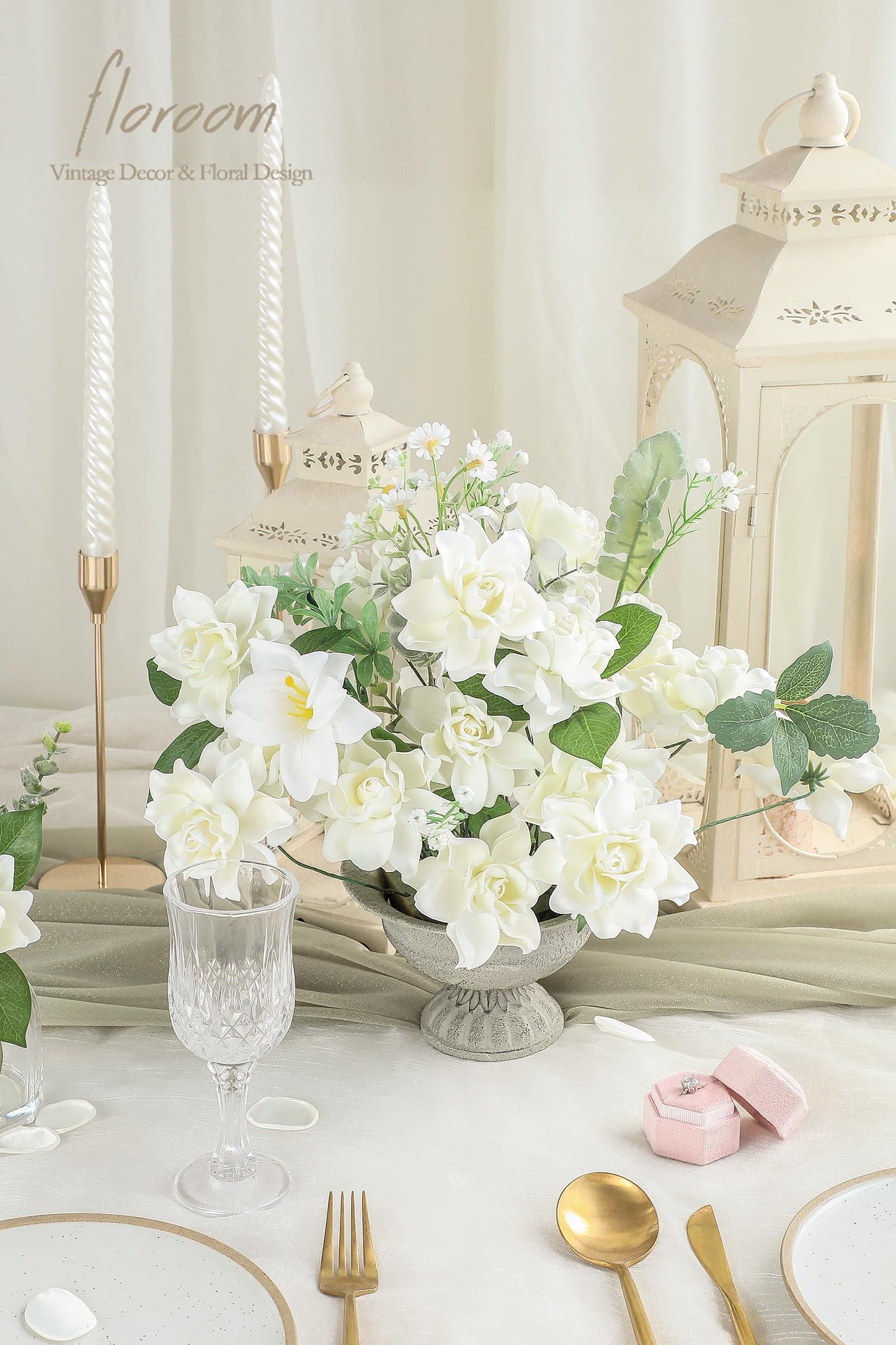 Floroom Artificial Gardenia Flowers 2.7" 25pcs Real Looking Ivory Foam Fake Flowers with Stems for DIY Wedding Bouquets Bridal Shower Centerpieces Floral Arrangements Party Tables Home Decorations