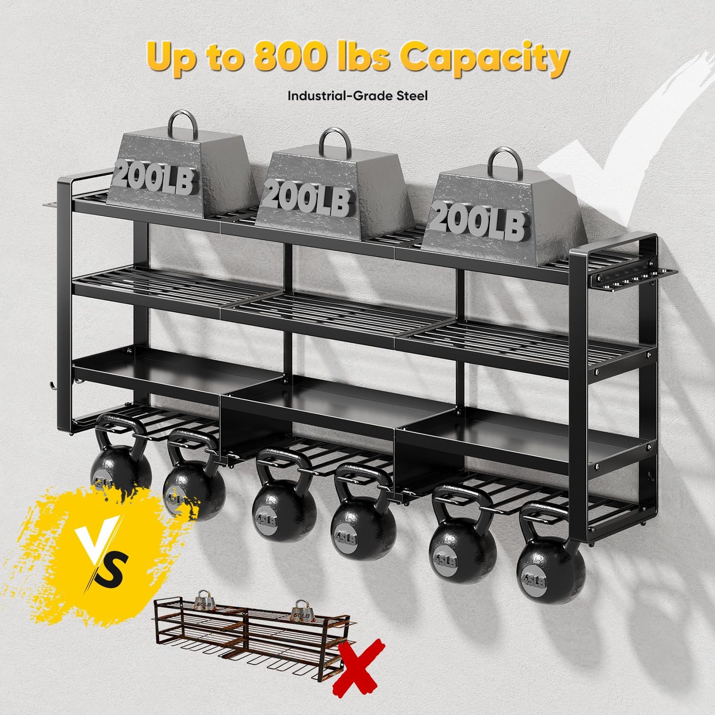 POKIPO 49" W Large Power Tool Organizer Wall Mount, 4 Layer Heavy Duty Loads 800 lbs, Tool Storage Rack Holds 12 Cordless Drills, Large Capacity Battery Holder for Garage, Gift for Men