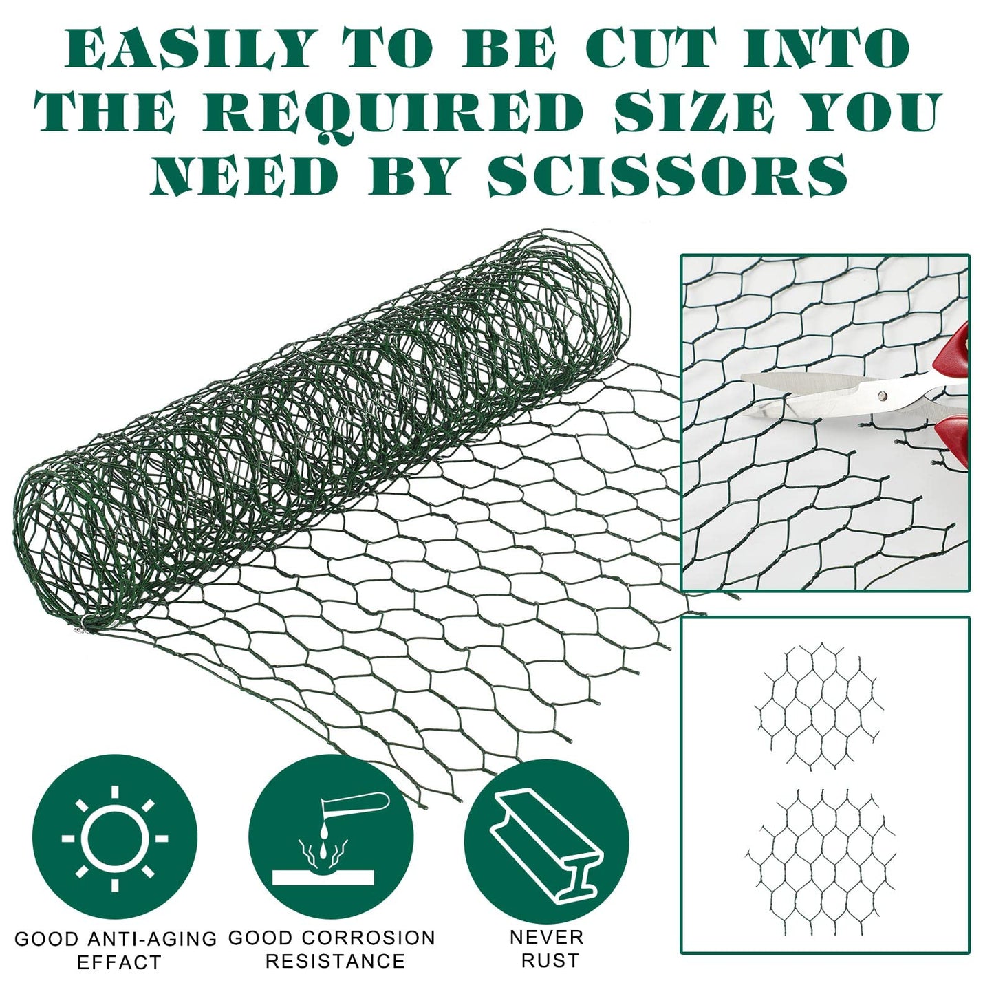 Amylove 2 Pack Chicken Wire for Floral Arrangements 0.6 Inch Chicken Wire Mesh Hexagonal Galvanized PVC Coated Netting Wires Fence Green Mesh for Crafts Poultry Garden(12 x 48 Inch)