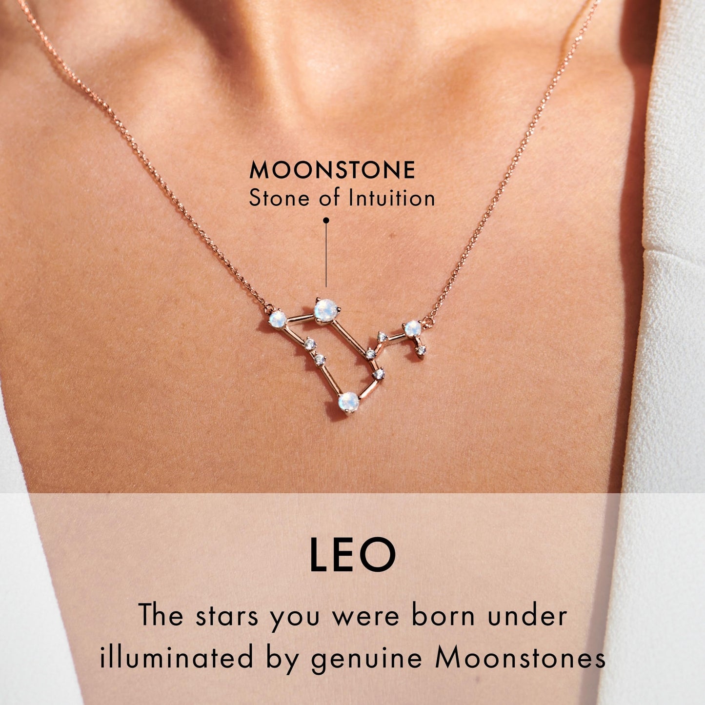 Moon Magic Moonstone Necklace - Leo Zodiac Constellation / 925 Sterling Silver - 18k Rose Gold - Yellow Gold Rainbow Moonstone Necklaces for Women/Authentic Rainbow Crystal Jewelry