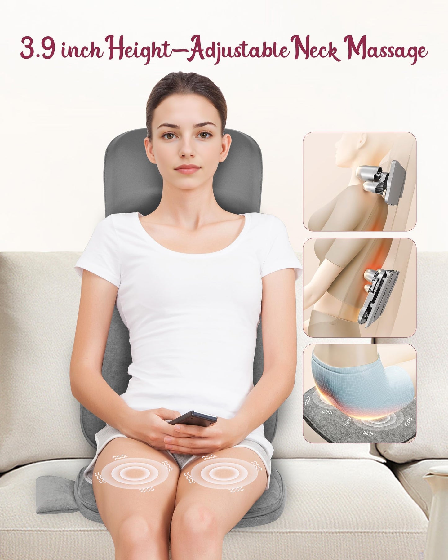 THERAZZAGGE Shiatsu Back and Neck Massager with Heat, Back Massage for Chair, Kneading, Rolling, Vibration, Massage Seat Cushion, Full Body Massage Chair Pad