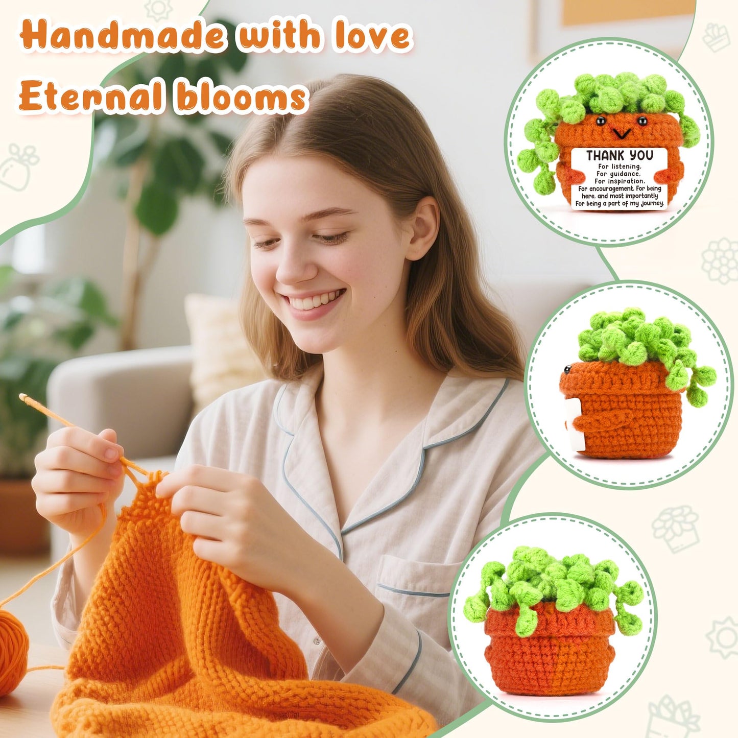 BackURyear Cute Thank You Gifts for Women, Small Grateful Birthday Gift for Female Friends Teacher, Office Gift for Coworkers Bestie Boss Lady, Crochet Plant