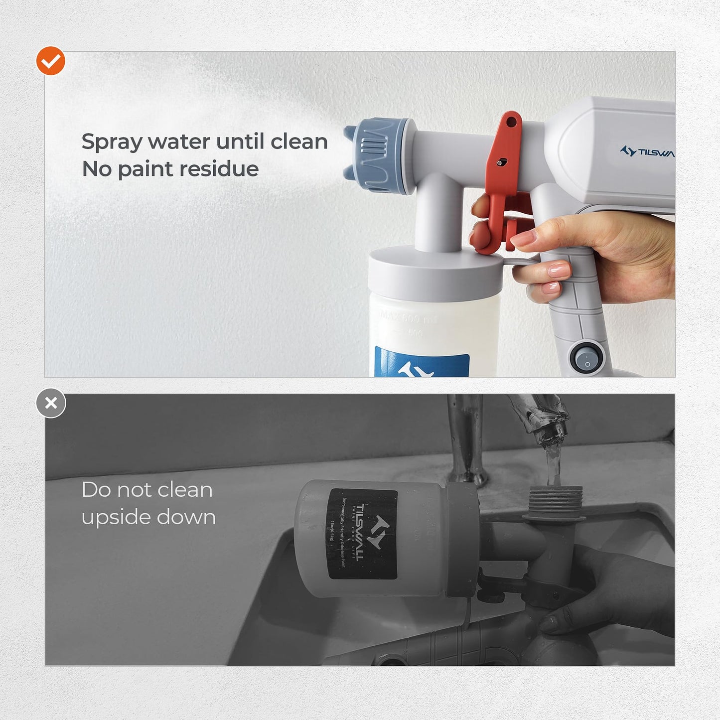 Tilswall Paint Sprayer,Upgraded Ultra-Light Electric Paint Spray Gun with 2 Nozzles & 4 Patterns Easy to Clean for Fences, Sheds, Walls, Ceilings, Furniture, Cabinets, Garden & DIY White