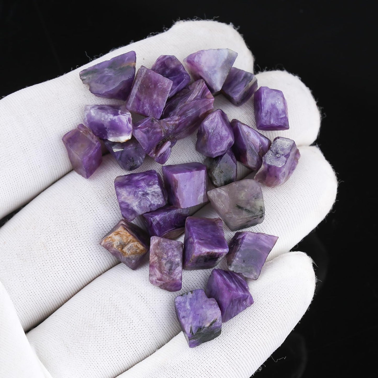 CRYSTALIS 25pcs Natural Charoite Raw Crystals, Loose Gemstone Wholesale Bulk Rough Jewelry Making Supply, Chakra & Healing Raw Stones, Wire Wrapping, DIY, Gem Collection, Size : 5-8mm