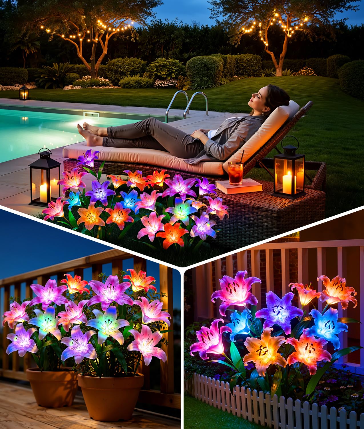 LETMY Solar Garden Lights, 4 Pack Solar Flower Lights with 6 Head Bigger Lily Lights, IP65 Waterproof Solar Lights Outdoor, Decorative Lights for Garden, Patio, Yard, Flower Bed