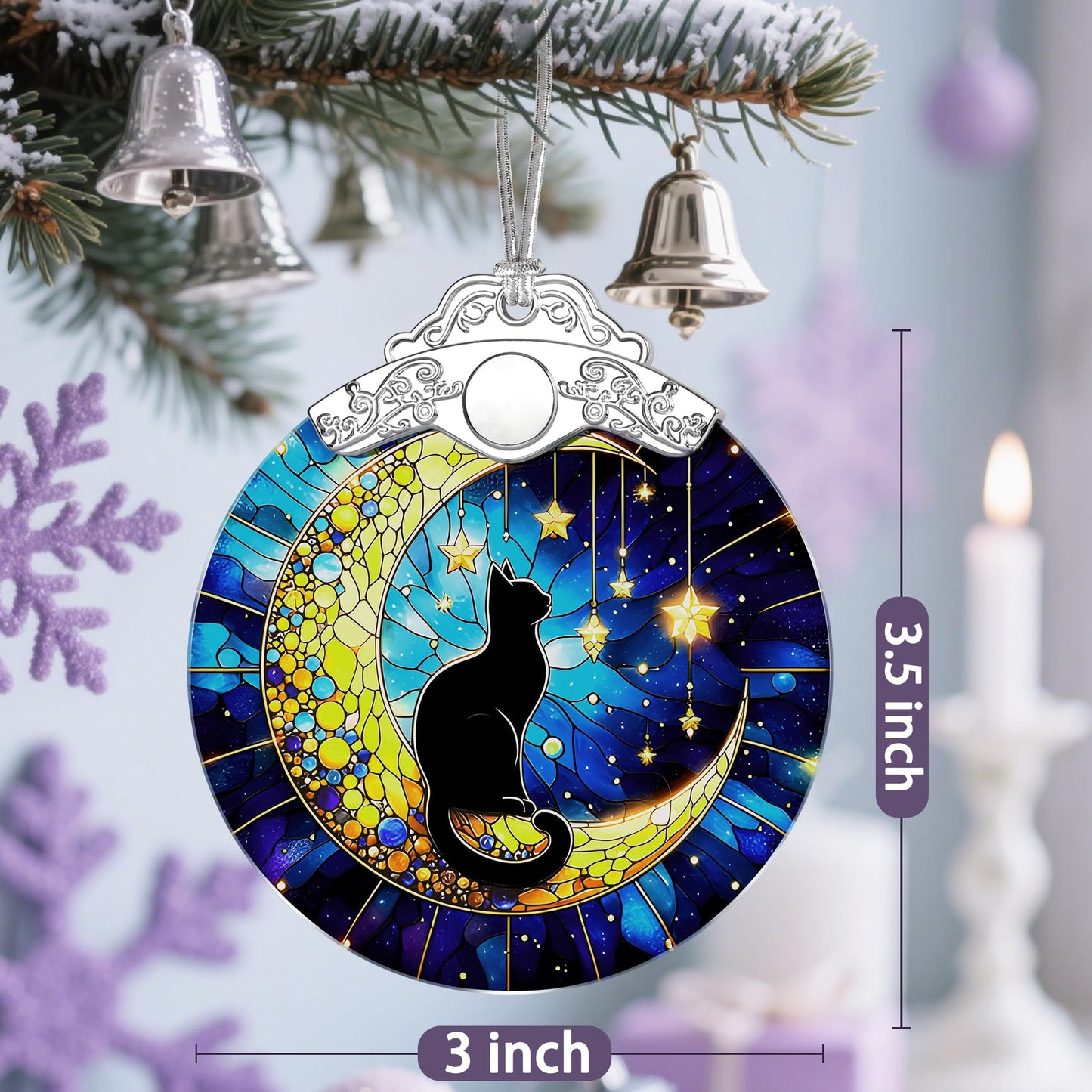 Stained Glass Black Cat Ornament, Christmas Ornaments, Christmas Decorations for Tree, Holiday Ornament, Gifts for Cat Lovers, Holiday Party Gifts, Gift Ideas & Xmas Gift